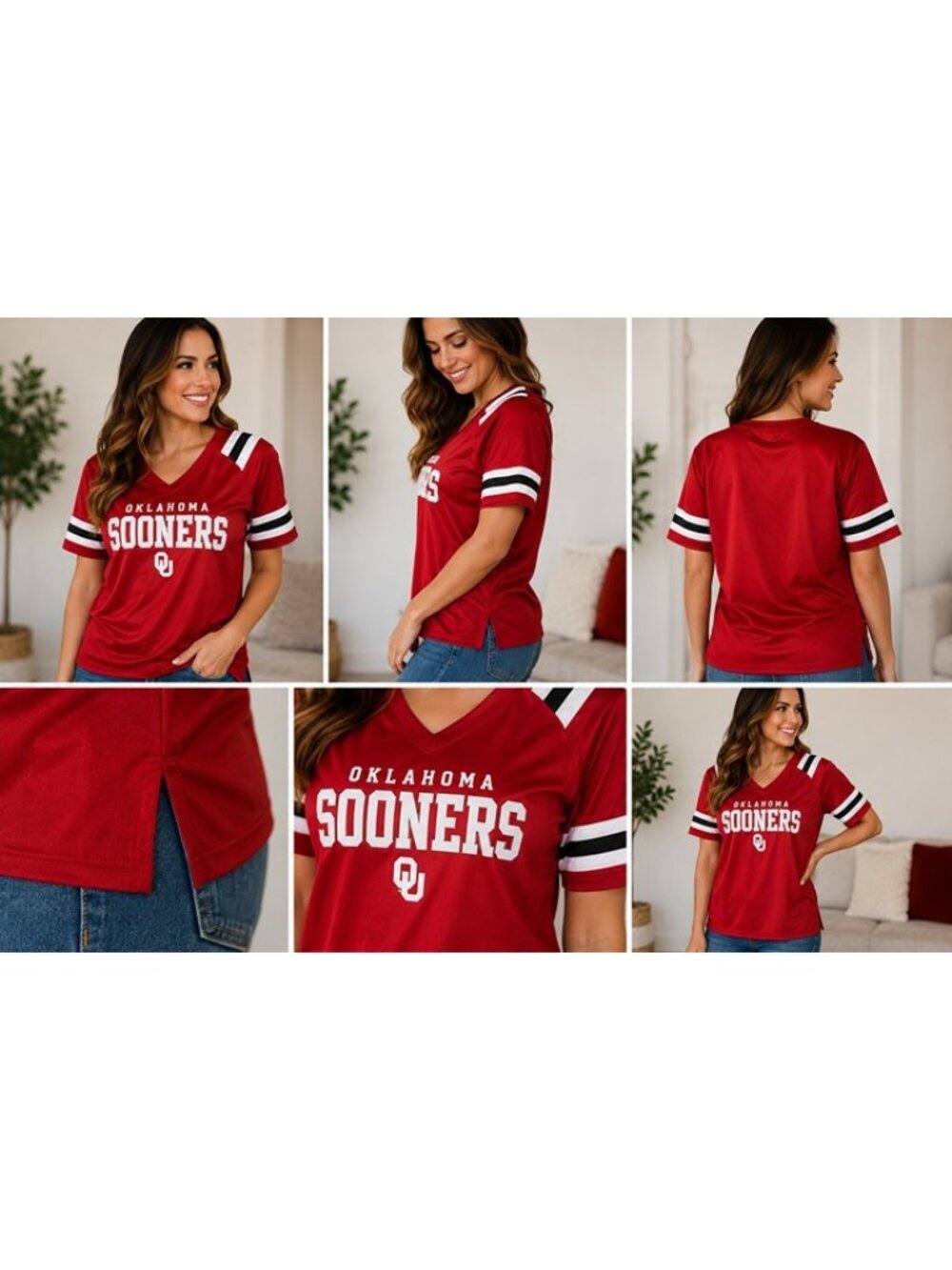 Oklahoma Sooners Women’s Red V-Neck Football Jersey Shirt OU NCAA NWT Small
